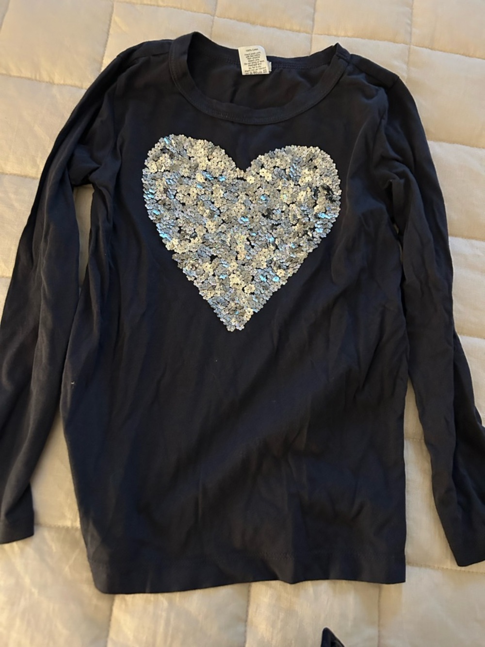 J. Crew Navy Long Sleeve Top with Silver Sequin Heart